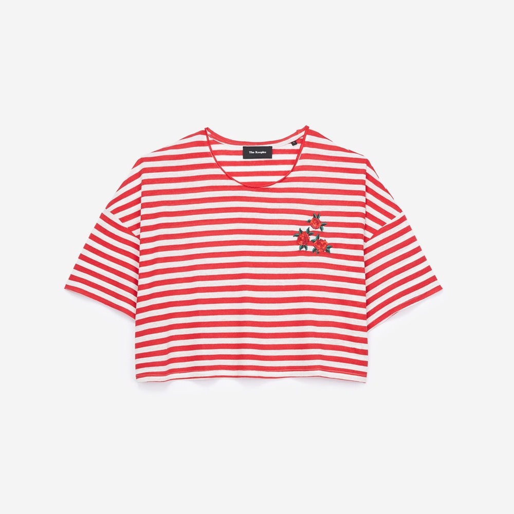 The Kooples
Rose-Embroidered Striped Cropped Top